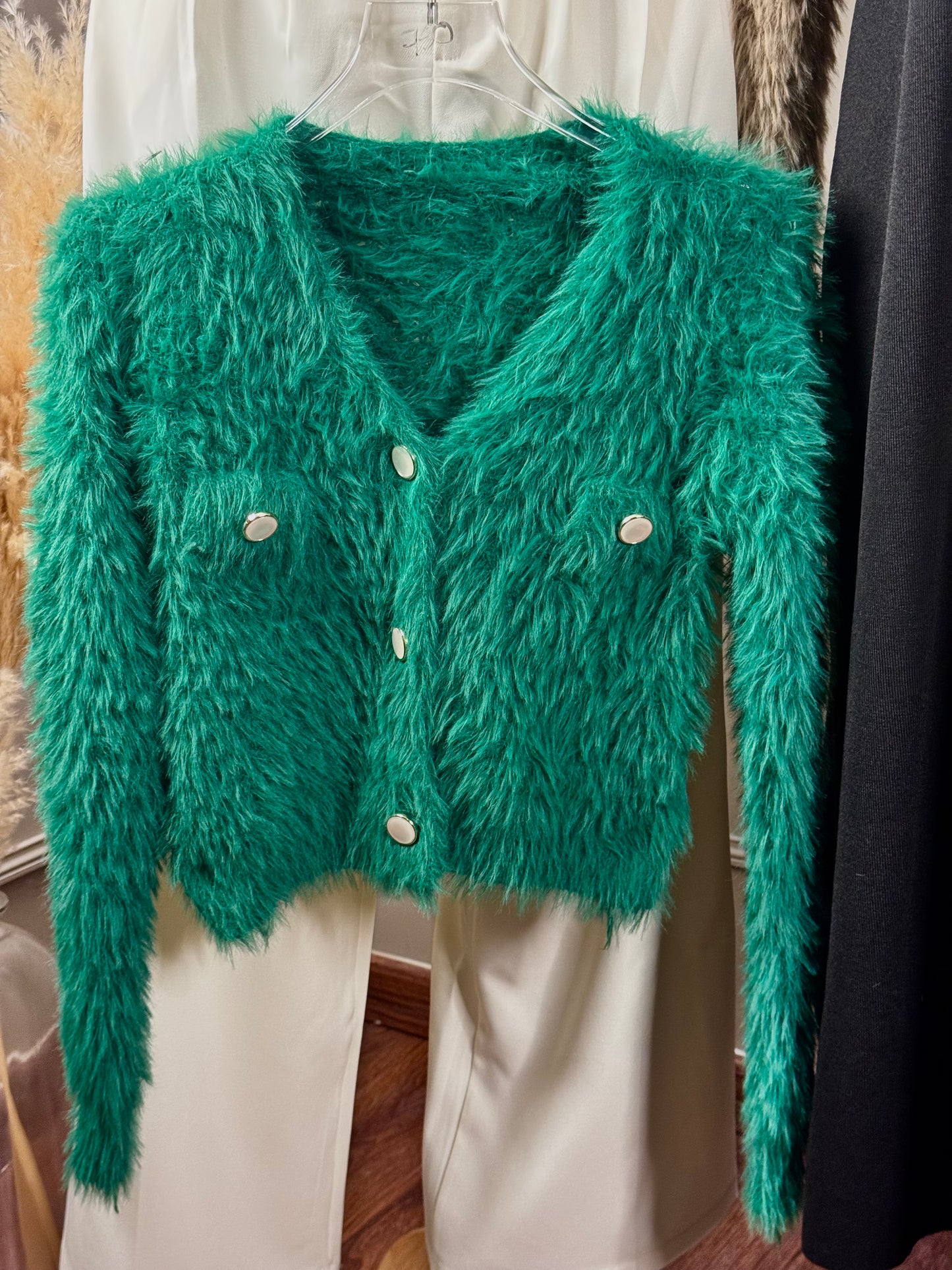 Fuzzy crop cardigan