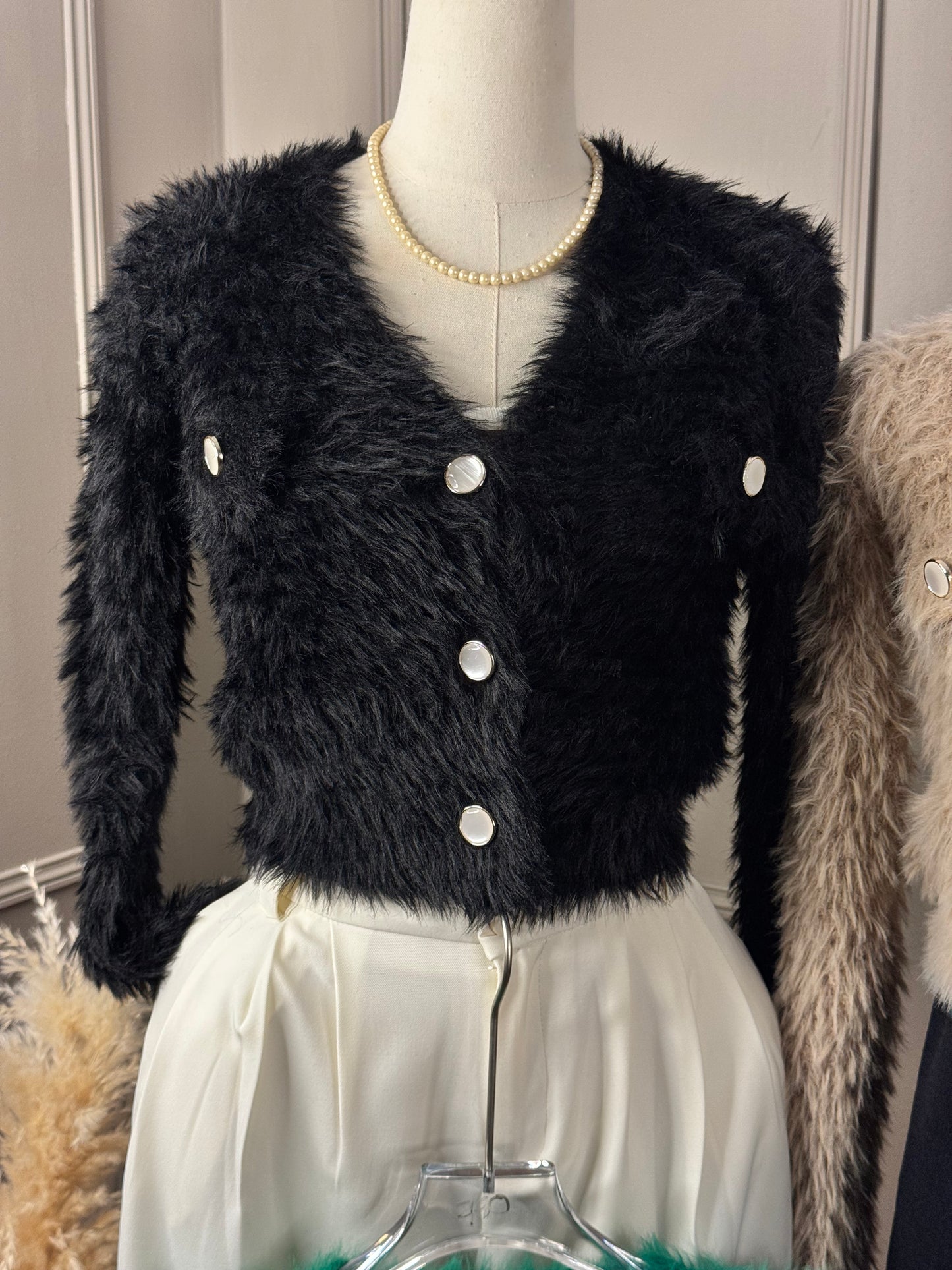 Fuzzy crop cardigan