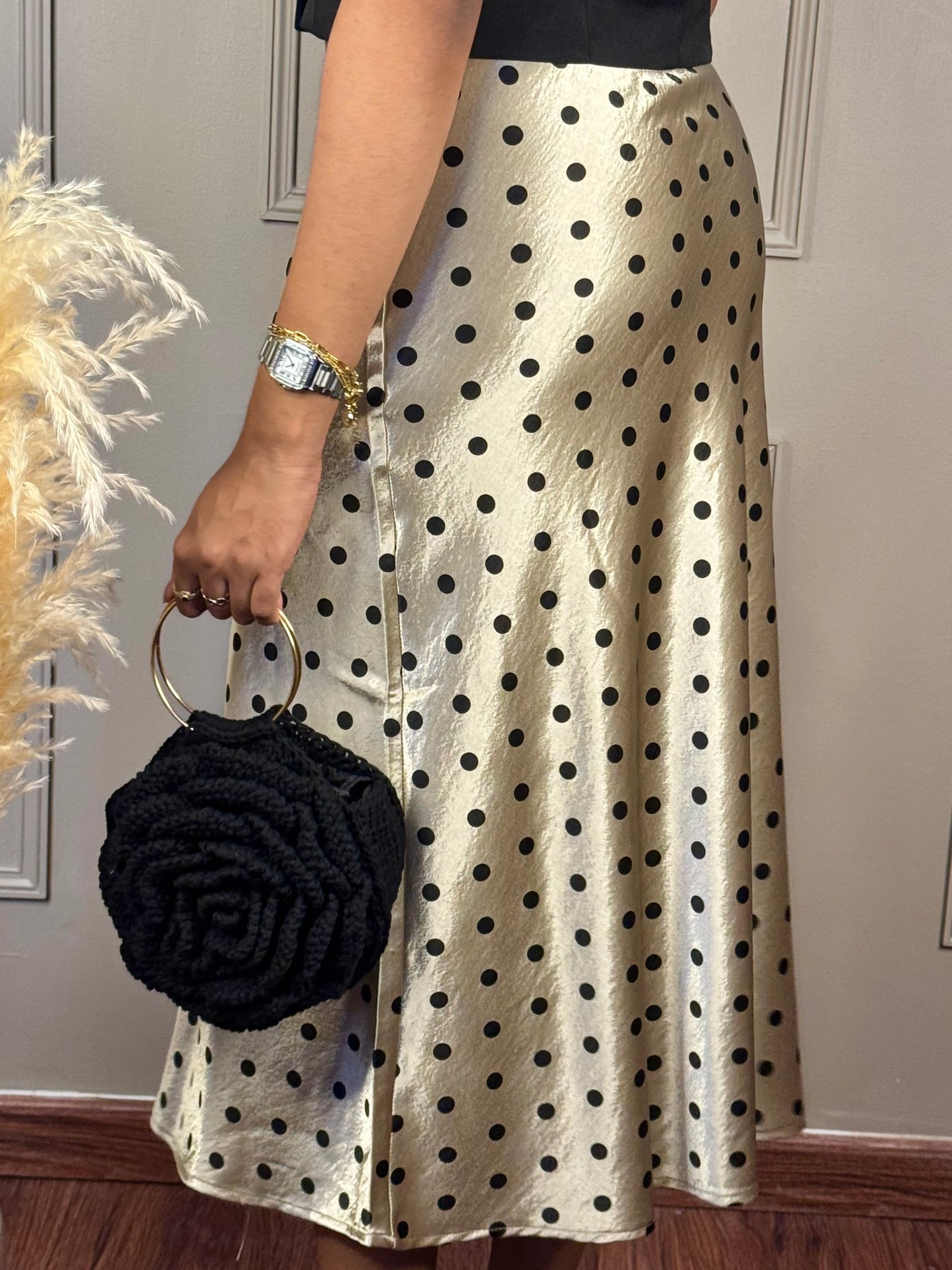 Polka satin skirt